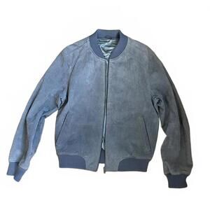 Vintage Suede Bomber Jacket Mens Large Full Zip Outdoor Lightweight Lined Gray